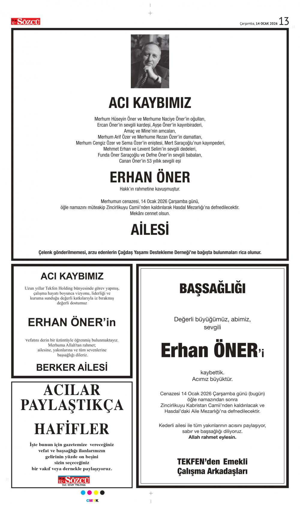 Sözcü Bugünkü Vefat İlanları 